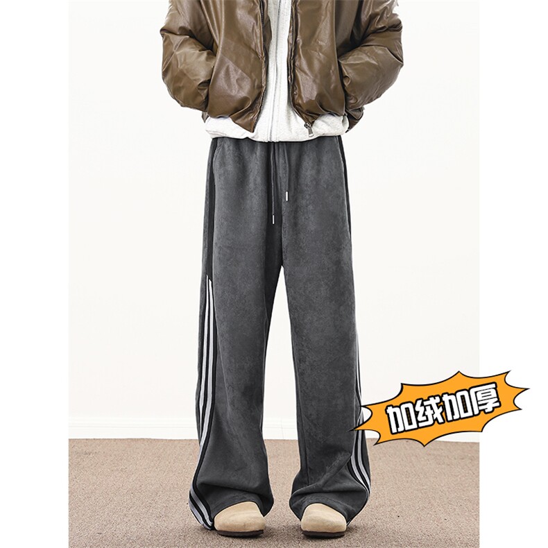 港风麂皮绒拼接加绒加厚休闲裤长裤A014-DY25123-P65控88，男装休闲裤，电商A014