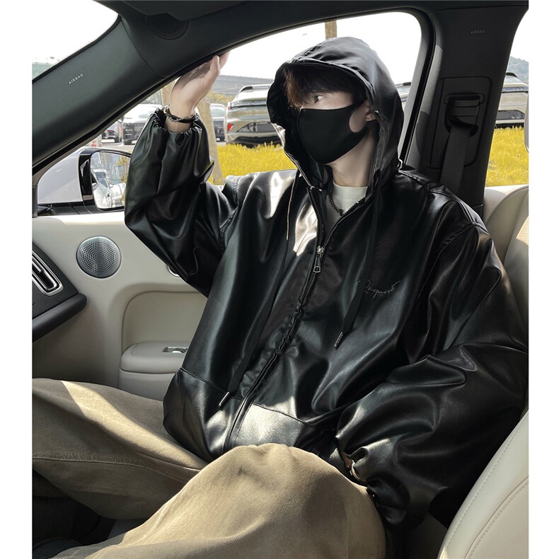 冬装24新款连帽宽松PU皮棉衣大码男装刺绣棉服棉袄外套S371-P138,男装棉衣,电商A233-1