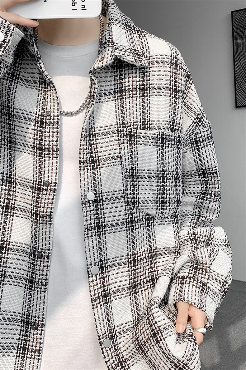 8XL-M特大码高级感千鸟格闲大码情侣复古翻领夹克外套JK1303P65,男装夹克,电商D206-1
