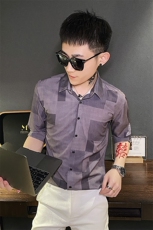 312A-110-P55新款社会小伙中袖衬衫韩版潮流男士五分袖衬衣B，男装T恤，星座312A-5