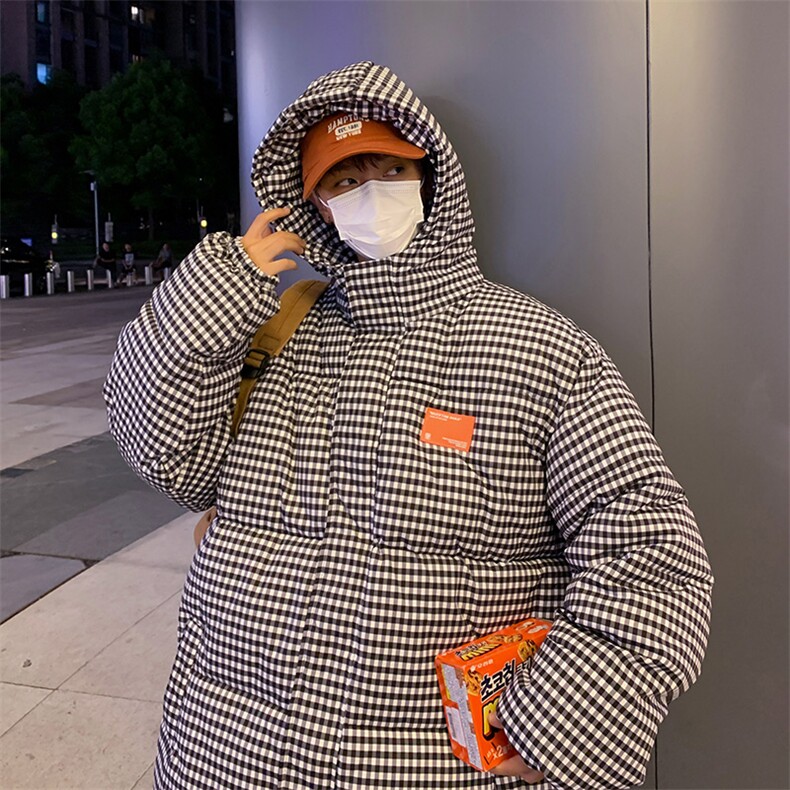 港风2025冬装格子棉衣男棉服连帽面包服棉袄外套3332-P100-控148,男装棉衣,星座207