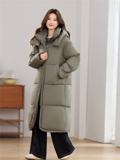 灰色加厚保暖长款连帽棉服外套女2025冬季新款气质氛围感百搭棉衣，女装棉衣/棉服，江南富贵女