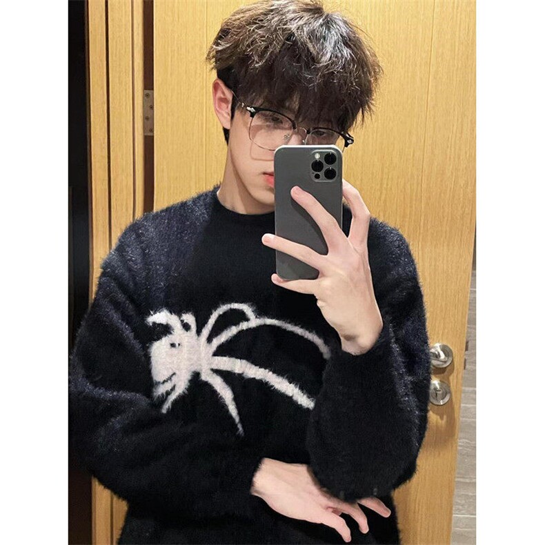 青少年新款蜘蛛图案针织衫秋冬保暖重磅痞帅高级感毛衣男MY07,男装针织衫/毛衣,星座1116A（原606A-3）
