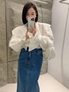 【DAVIDA】减龄翻领木耳边衬衣图片