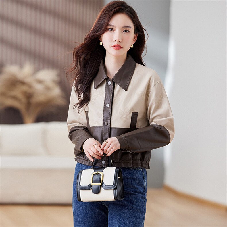 PU皮衣外套女2023年新款春秋款今年流行设计感小个子短款翻领上衣,女装皮衣,江南女神