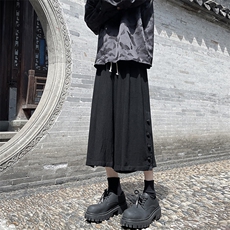 8XL-M新中式亚麻裤男七分裤阔腿裤垂感休闲短裤风棉麻K966P45，男装牛仔裤，电商D206-1