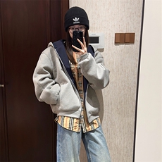 抖音得物高品质二开25秋冬美式重磅宽松结构双面连帽卫衣外套W68，男装卫衣，电商A486