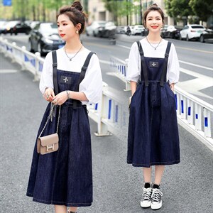 2022夏季新款时尚牛仔背带裙 显瘦百搭减龄连衣裙,女装连衣裙,钱塘布衣