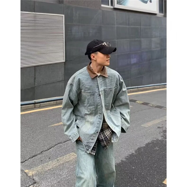 2576-P64 男士美式复古牛仔夹克男春秋款百搭2025今年外套图片