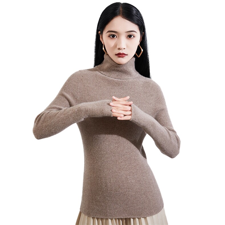 2024秋冬新款山女士抽条高翻领,女装羊毛衫,润辉羊绒