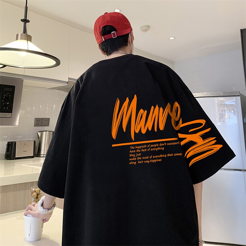 酒红色短袖T恤男夏季美式复古oversize潮流重磅上衣宽松圆领体恤,男装T恤,电商019-1