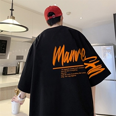 酒红色短袖T恤男夏季美式复古oversize潮流重磅上衣宽松圆领体恤，男装T恤，电商019-1