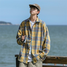 25年春季格子衬衫长袖大码宽松落肩现货DS-C323-1-2375-特批30，男装衬衫，电商C323-1
