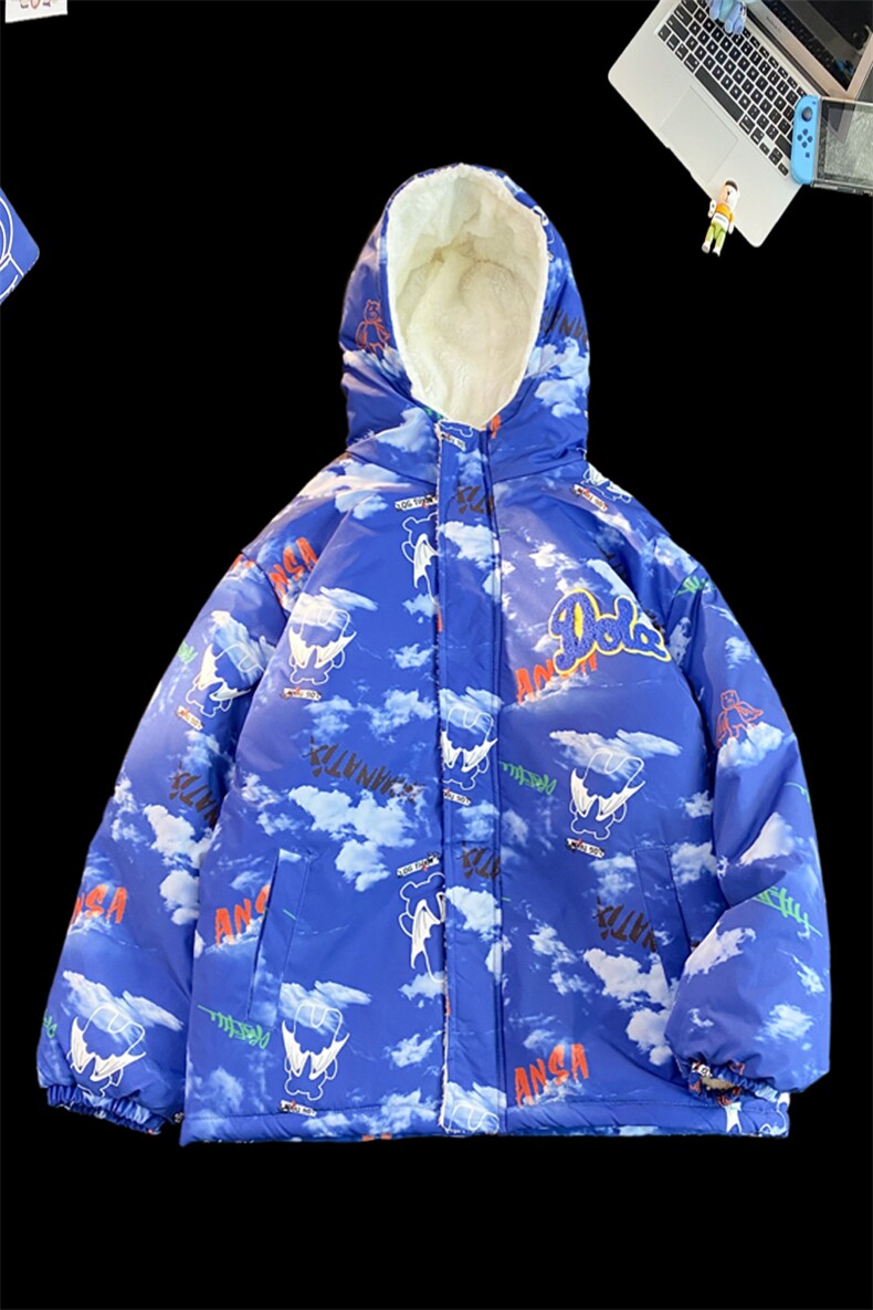 2025冬装两面穿印花棉衣男连帽棉服加绒棉袄外套女3320-P100控148,男装棉衣,星座207
