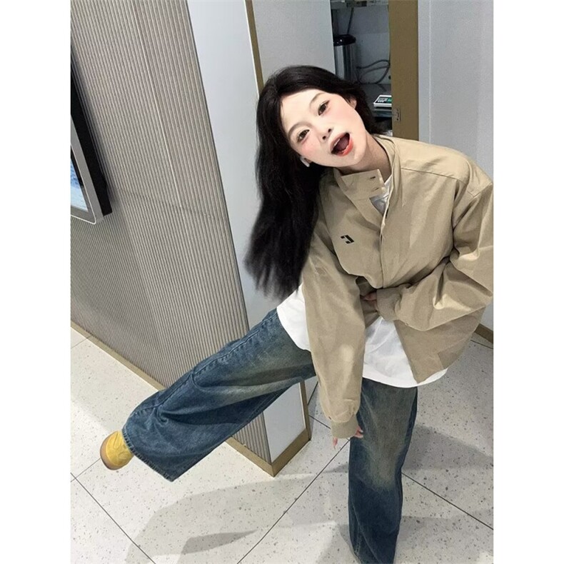 美式高街立领冲锋衣女春秋新款宽松百搭休闲工装夹克外套女小个子,男装夹克,星座506A