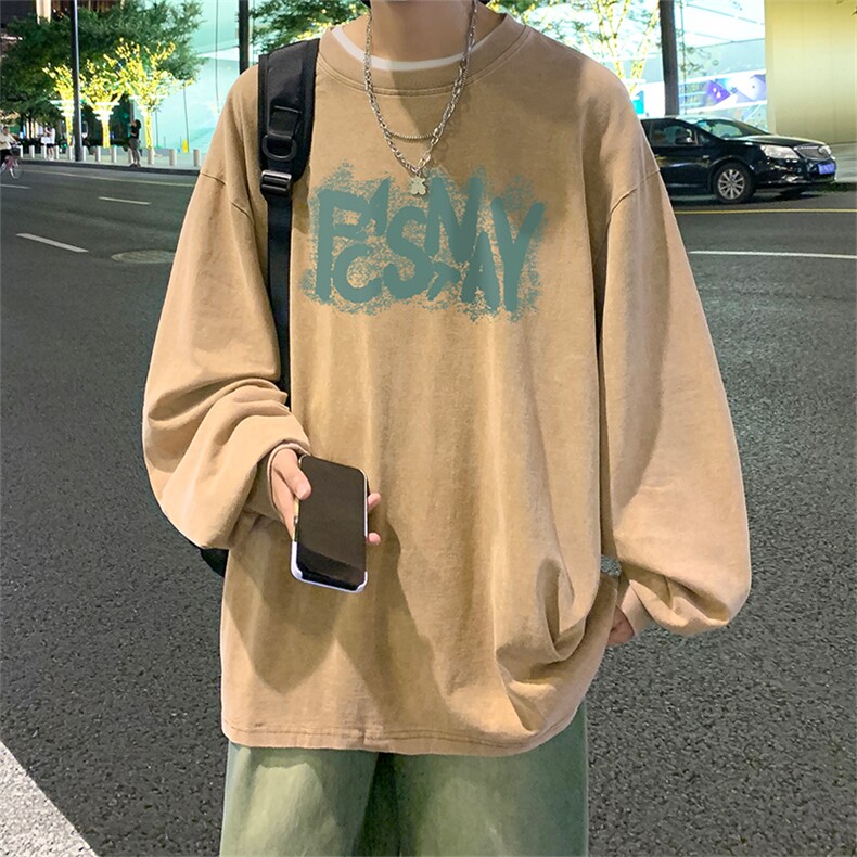 直播品质重磅纯棉美式蜡染水洗做旧潮牌宽松长袖t恤CT361特P38,男装T恤,电商A486