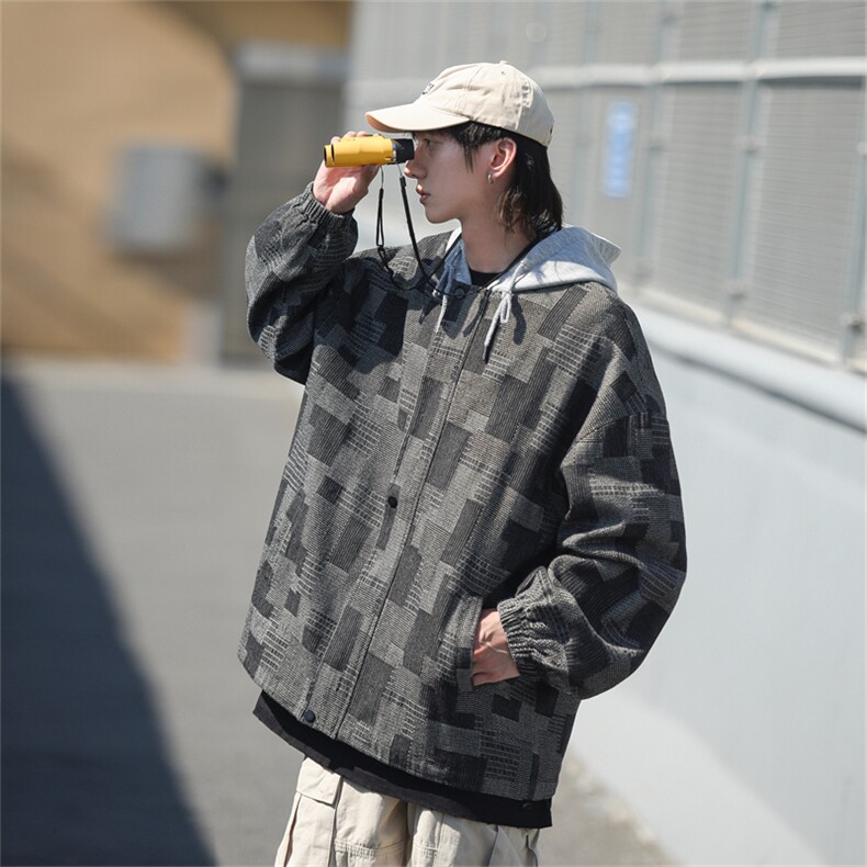 JK6007/P80加棉P90Cityboy牛仔连帽格子夹克男大码外套棉衣男,男装夹克,电商A141
