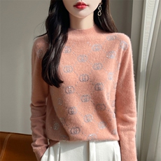 25秋冬一线成衣半高领镶钻100%纯羊毛衫毛衣女宽松羊绒衫针织打底，女装针织衫/毛衣，昭美羊绒