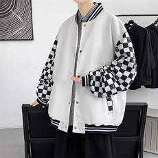 秋季美式潮流格子拼接棒球服外套男宽松夹克情侣上衣JK02226-P65，男装夹克，星座308B-1