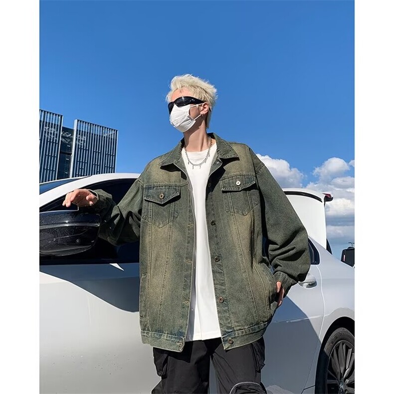 美式复古水洗牛仔外套男春秋潮牌古着高级感休闲工装夹克8846/P60,男装工装外套,星座506