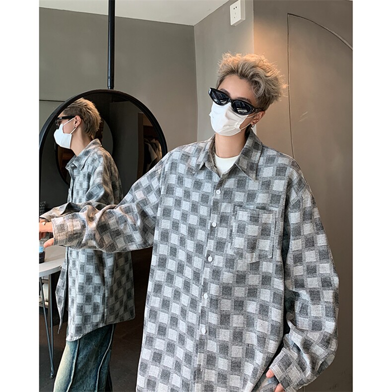 现货CS7135-P48控68大码秋冬高品质棋盘格美式高街提花衬衫，男装衬衫，电商D232