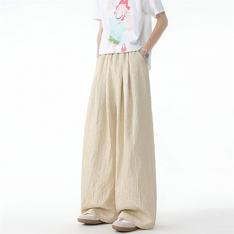8XL-M高级感冰丝裤男诧寂风定制手工乱褶宽松阔腿拖地裤男K9152,男装休闲裤,电商D206-1