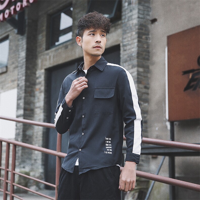 2021外景日系春季新大码拼接纽扣翻领宽松休闲衬衫男C507-P45,男装衬衫,电商A001