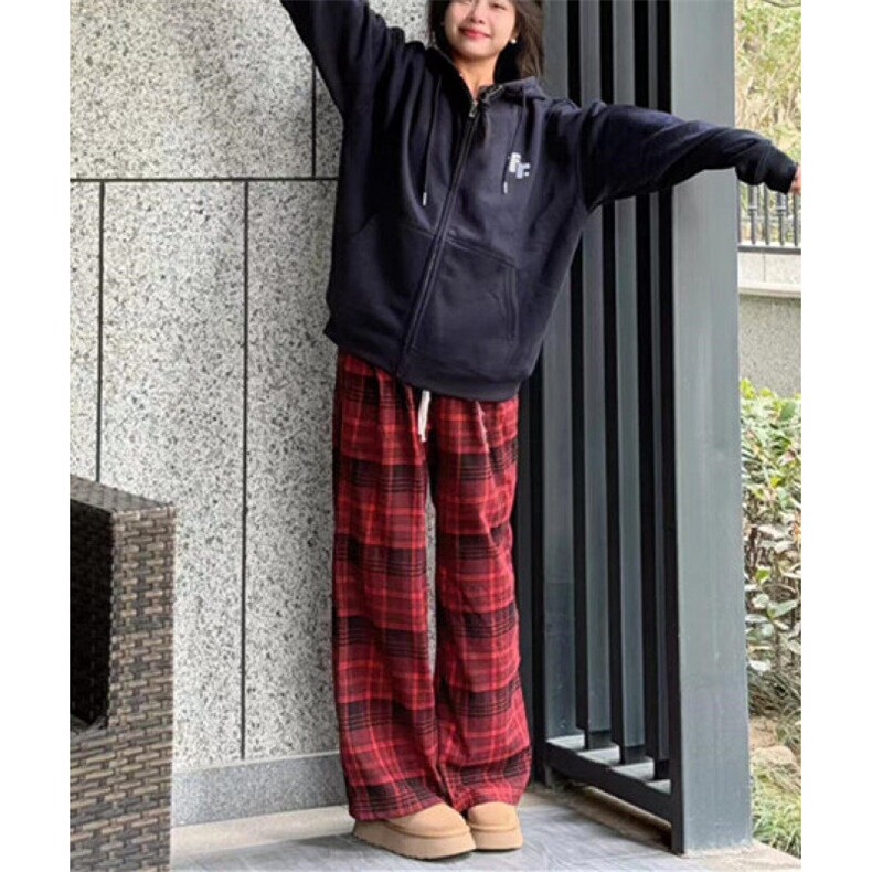 格子休闲裤男秋季宽松直筒裤子男生百搭复古阔腿长裤KX1543,男装休闲裤,星座1116A（原606A-3）