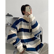 复古半拉链条纹卫衣男女春秋薄款宽松长袖上衣外套W8805，男装卫衣，星座1116A（原606A-3）