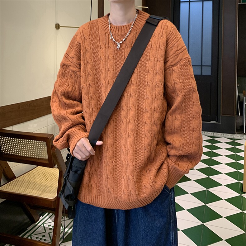 2024新款麻花毛衣圆领宽松ins街头男生休闲针织衫现货W8377-P50,男装针织衫/毛衣,星座512-4