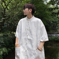 新中式潮复古暗龙纹盘扣风禅意衬衫夏季外套衬衣上衣CS550，男装衬衫，星座601-2