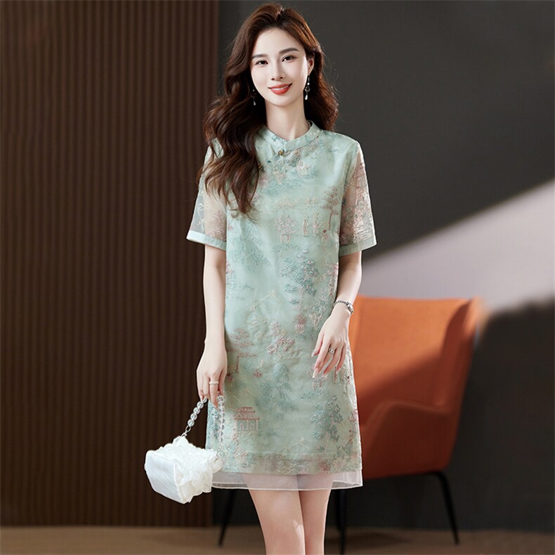 官方旗舰店新中式连衣裙2024新款女装夏季时尚休闲直筒裙子,女装连衣裙,浙宝2-166