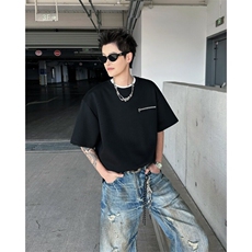 重磅拉链短袖男款夏季设计感t恤痞帅小领口正肩半袖5577P33，男装T恤，星座410-2