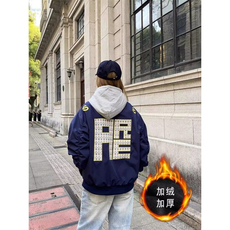 藏青色刺绣夹棉夹克外套男女潮牌美式情侣棉衣网图MF018-P63,男装棉衣,星座1001-1