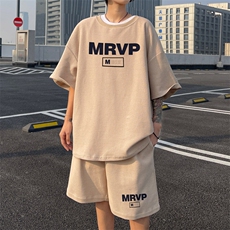 五一出游穿搭套装华夫格短袖短裤两件套夏装搭配一整套时尚情侣装，男装T恤，电商B220