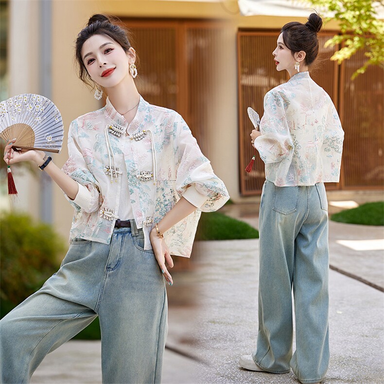 新中式外套女初春秋季2025新款小个子刺绣印花薄款防晒衣，女装防晒衣，关键词