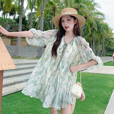 小个子森系绿色连衣裙女夏季2025新款海边度假风超好看甜美初恋裙，女装连衣裙，2C058