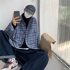 秋冬厚款毛呢男装衬衫宽松潮流格子长袖衬衣休闲外套DX128P65，男装衬衫，电商B413-1
