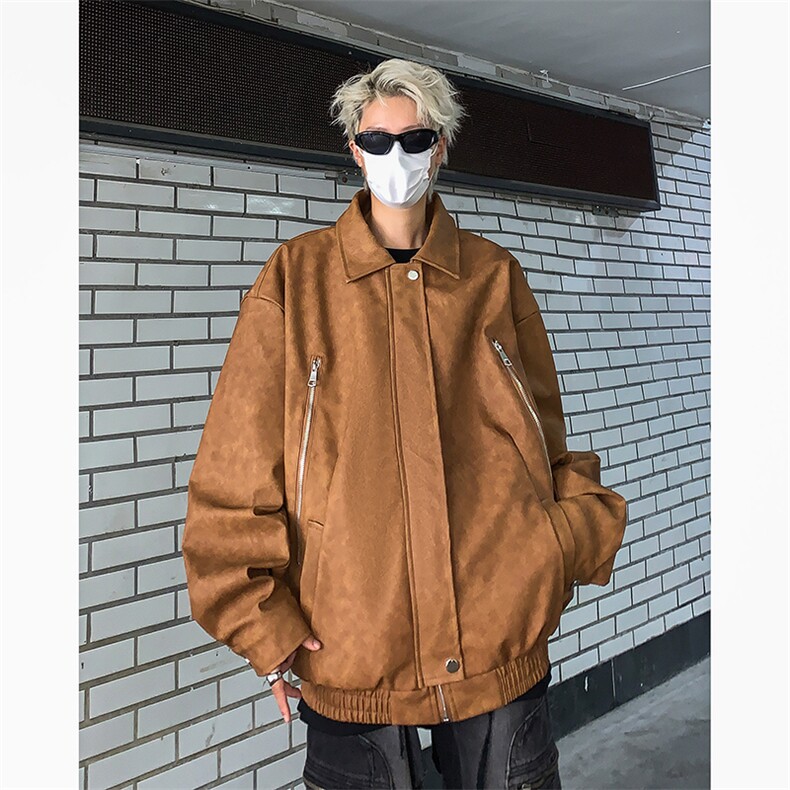 美式高街皮衣男韩版潮拉链口袋个性2024秋冬新款ins外套W5727-P89,男装皮衣,星座412-2
