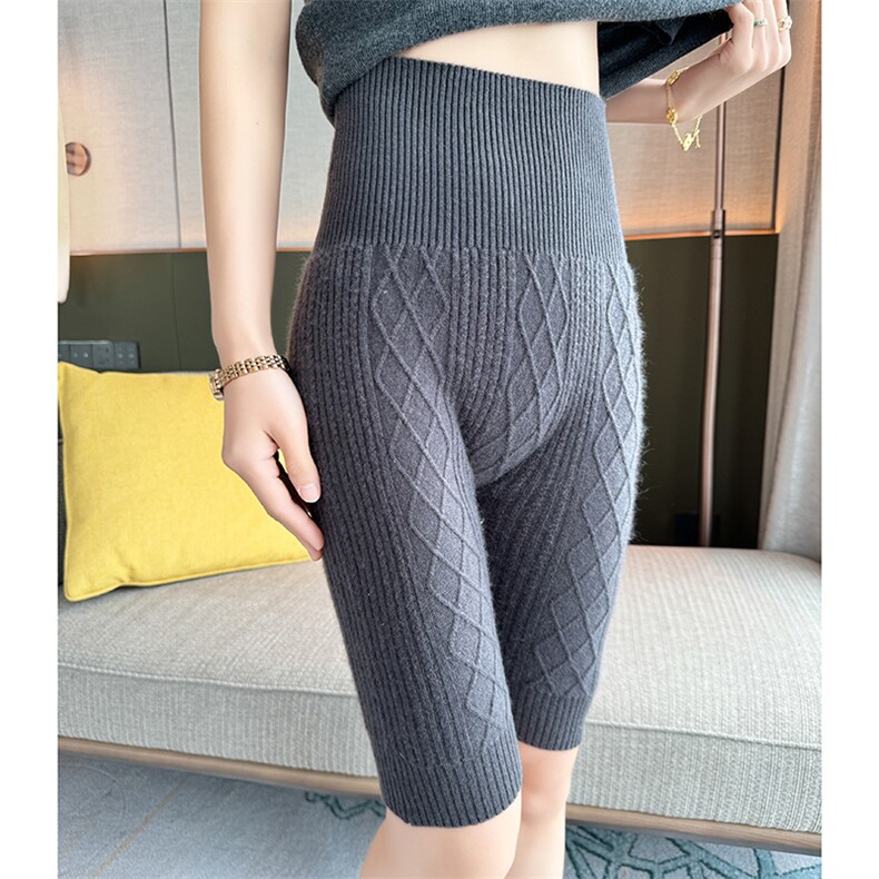 时尚高腰显瘦女秋冬打底短裤保暖柔软贴肤30%羊绒材质舒适百搭，女装打底裤，高粱穗羊绒