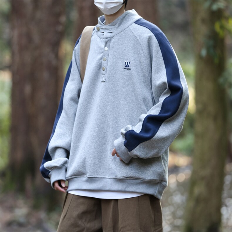 卫衣男韩版潮流拼色字母高领2024冬季新款ins宽松外套WB025-P45，男装卫衣，星座412-2