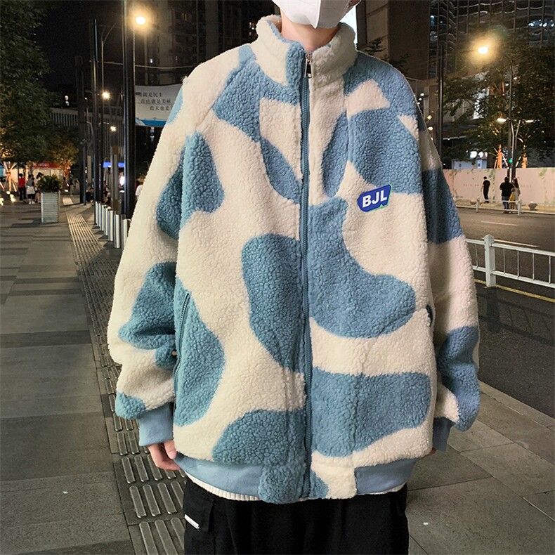 秋冬羊羔毛衣ins韩版情侣服港风宽松立领袄外套W1889-P53,男装棉衣,星座512-4