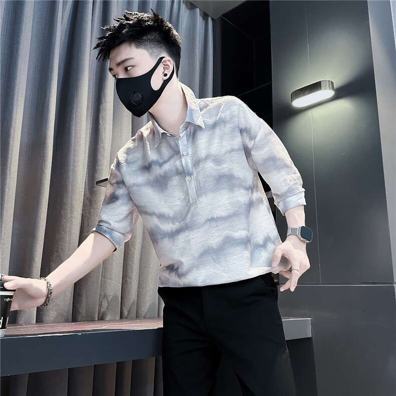 扎染印花七分袖衬衫男潮牌痞帅社会小伙店主风301C-CS24-P58控78,男装衬衫,星座301C（原B323）