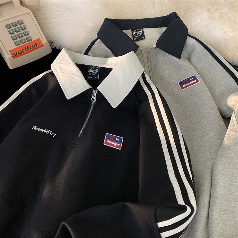 秋冬美式翻领半拉链POLO衫男潮牌印花长袖卫衣914-4-WY03-p58控75，男装Polo衫，星座914-4