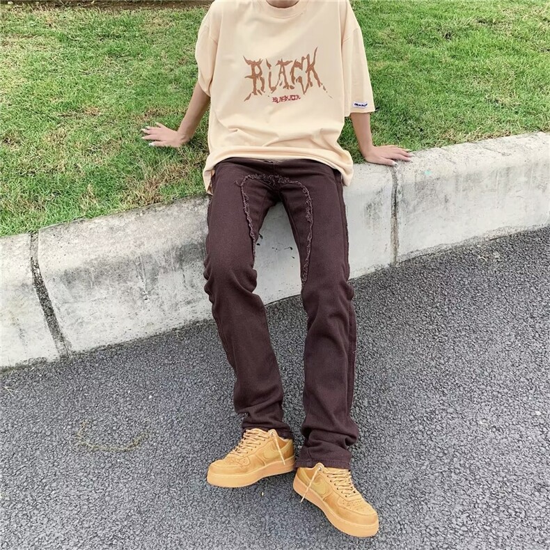 浅色慵懒秋季直筒裤水洗拉链牛仔裤B40P50,男装牛仔裤,星座1116-2