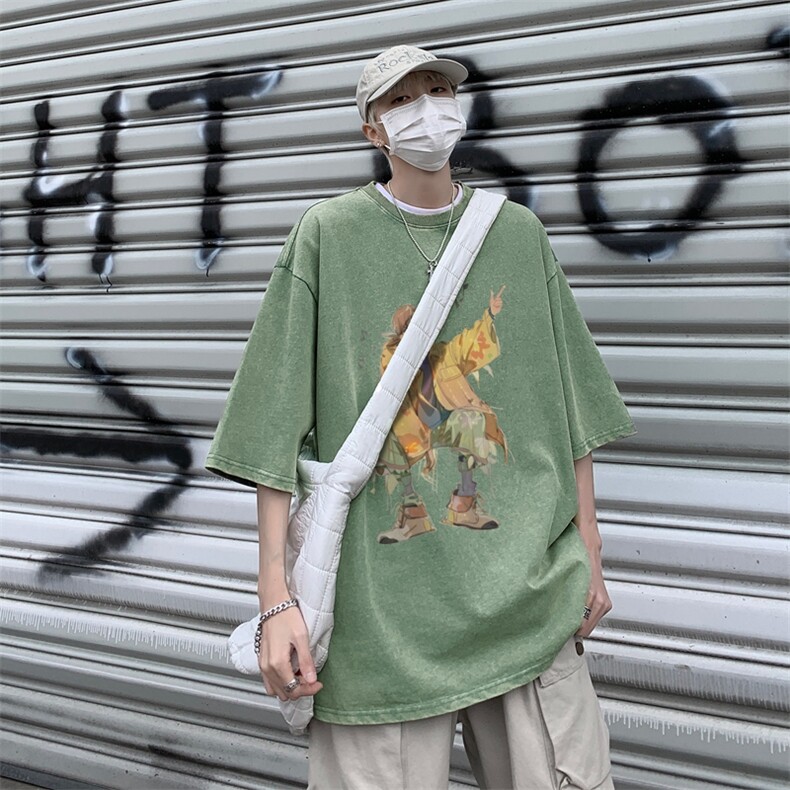 潮牌宽松短袖t恤蜡染美式复古高街水洗做旧517A-2-SX241-P38,男装T恤,星座517A-2