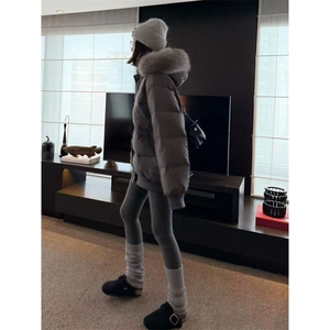 1506A/G78570/P92韩版设计感复古毛领灰色连帽棉服1图片