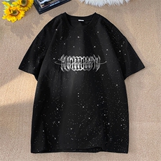 可48小时发货支持抖音得物来样二开美式满天星亮片短袖T恤MTX653，男装T恤，电商A486-1
