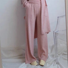 时尚百搭宽松针织长裤女秋冬季新款高腰显瘦休闲裤舒适百搭，女装休闲裤，隆格羊绒