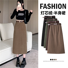 灯芯绒半身裙女秋冬直筒包臀裙A字裙2024新款裙子中长款冬裙，女装半身裙，梦白服饰厂